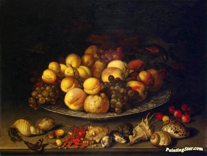 Plate with Fruits and Shells Artwork by Balthasar van der Ast