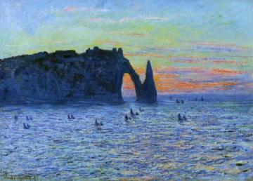 Etretat, the Needle Rock and the Porte d'Aval, Sunset Artwork by Claude Oscar Monet
