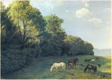 Landscape With Grazing Horses Artwork by Hans Thoma