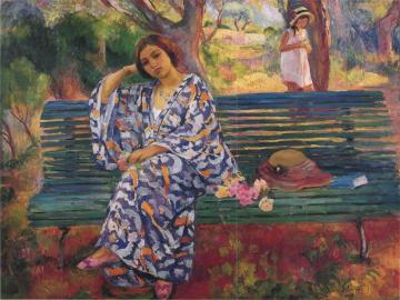Young woman seated on a bench Artwork by Henri Lebasque