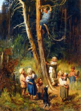 Children Raiding Nests in the Forest Artwork by Victor Mikhail Vasnetsov