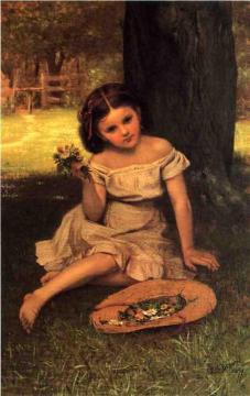 Young Girl with Flowers Artwork by John George Brown