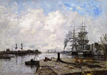 Boulogne-sur-Mer, the Harbor, the Ferry Dock Artwork by Eugène-Louis Boudin