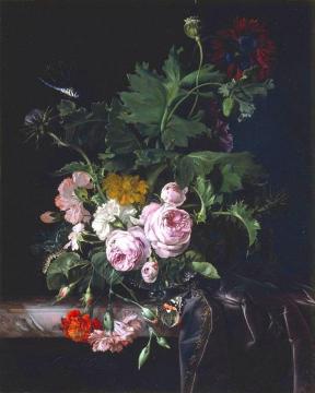 Peonies, Carnations, Thistles and other Flowers in a Glass Vase Artwork by Willem van Aelst