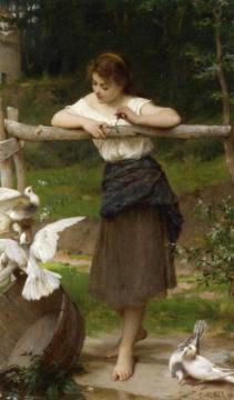 Teasing The Doves, 1895 Artwork by Emile Munier