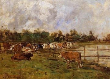 Cows in the Meadow Artwork by Eugène-Louis Boudin