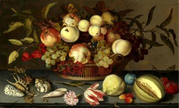 Still Life of Peaches, Apples, Grapes, Cherries, etc. Artwork by Balthasar van der Ast