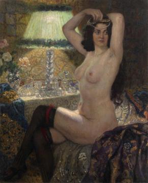 By the Green Lamp Artwork by Nikolai Petrovich Bogdanov-belsky