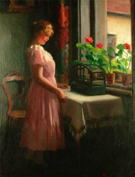 A Girl In A Pink Dress Artwork by Emil Pap