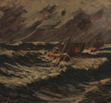 Fishing Vessels on the High Seas (Fiskeskøyter i høy sjø) Artwork by Einar Halvdan Berger
