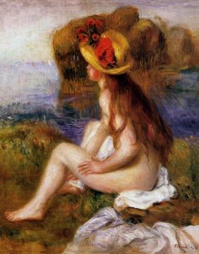Nude in a Straw Hat Artwork by Pierre Auguste Renoir