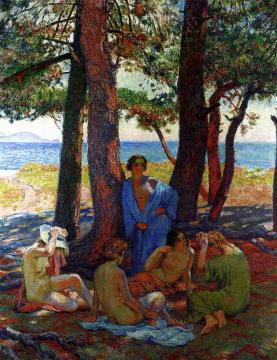 Bathers Under The Pines By The Sea Artwork by Theo van Rysselberghe