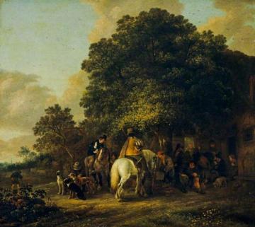 Sportsmen Halting at an Inn Artwork by Isaac van Ostade