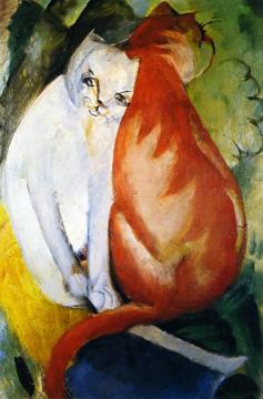 Cats, Red And White Artwork by Franz Marc