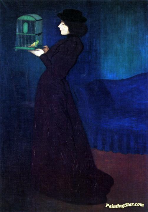 Woman With A Bird Cage Artwork by József Rippl-Rónai