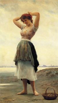 On the Beach Artwork by Eugen Von Blaas