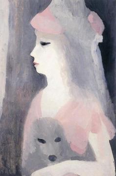Woman In Profile In A Bonnet With Her Dog In Her Arms Artwork by Marie Laurencin