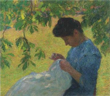 Young woman sewing in garden Artwork by Henri Martin