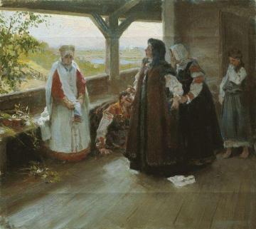 Quarrel On The Terrace Artwork by Klavdi Vasilievich Lebedev