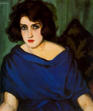 Portrait of a Young Lady in a Blue Dress Artwork by Tamara De Lempicka