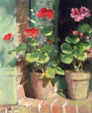 Geraniums Artwork by Pierre Eugène Montézin