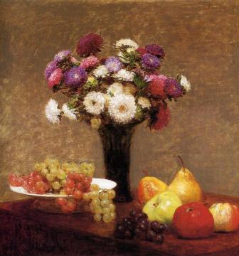 Asters And Fruit On A Table Artwork by Henri Fantin-Latour