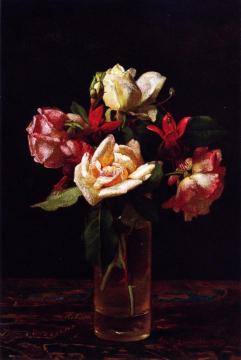 Still LIfe with Roses and Fuchsia Artwork by George Cochran Lambdin