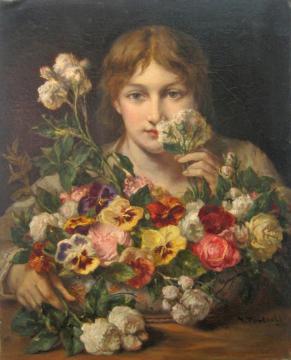 Young Woman with Flowers Artwork by Jean-François Portaels