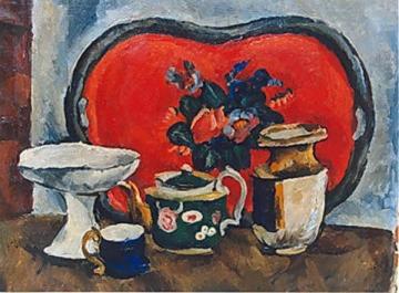 Still Life with a red tray Artwork by Pyotr Konchalovsky