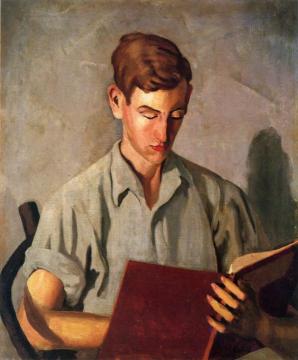 Young Boy Reading Artwork by Moise Kisling