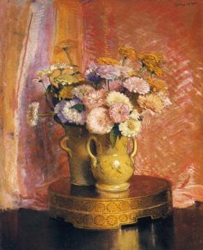 Vase of Zinnias Artwork by Laura Coombs Hills