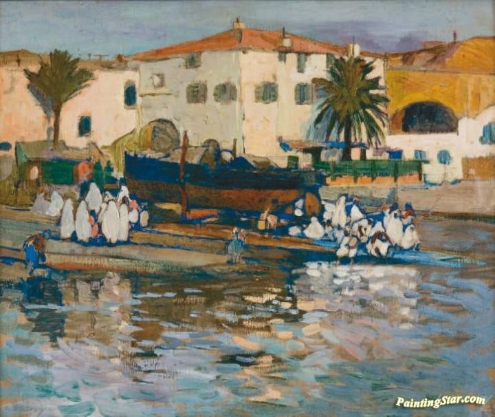 The Port of Algiers with Bathing Women Artwork by Léon Cauvy