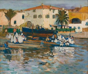 The Port of Algiers with Bathing Women Artwork by Léon Cauvy