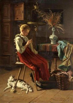 A Girl Knitting Artwork by Theodore Gerard