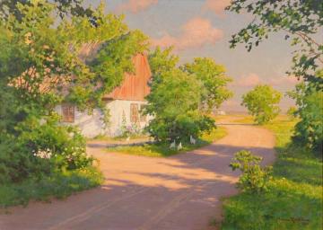 Summer landscape with chickens Artwork by Johan Krouthén