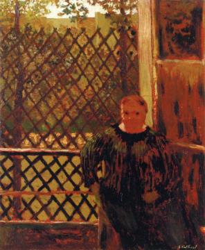 In Front of the Window with Trellis Artwork by Edouard Vuillard