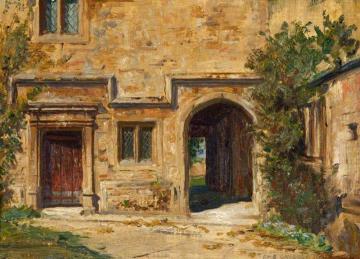A Corner Of The Garden Against The Castle Walls, Dunster Castle, Somerset Artwork by Frank Moss Bennett