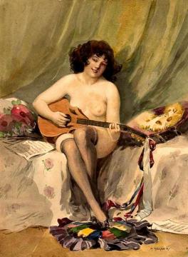 Female Nude With A Guitar Artwork by Richard Geiger