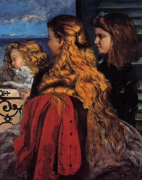 Three English Girls at a Window Artwork by Gustave Courbet