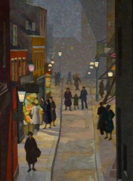 Flask Walk, Hampstead, At Night Artwork by Charles Ginner
