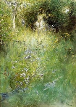 A Fairy, Kersti and a View of a Meadow Artwork by Carl Larsson