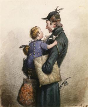 Man in Green Coat with Umbrella Artwork by Richard Caton Woodville