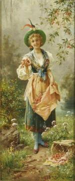 Girl In Native Dress Artwork by Hans Zatzka