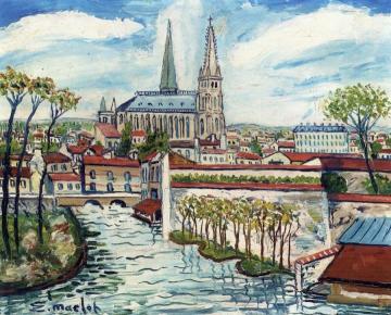 Chartres, The Cathedral And The Lower Town Artwork by Elisée Maclet