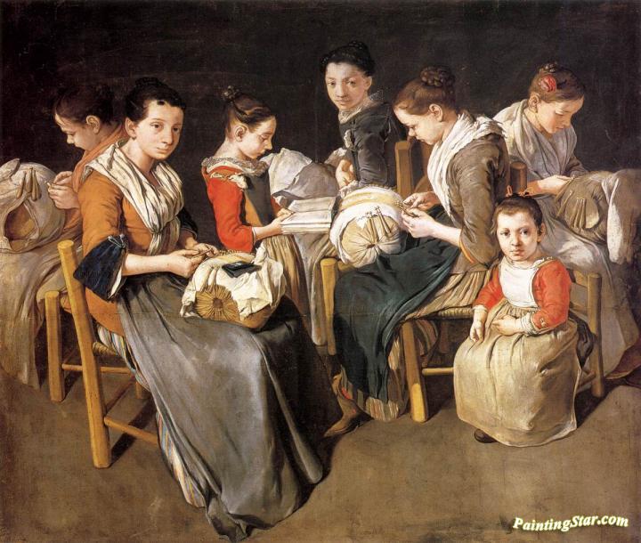 Women Working On Pillow Lace Artwork by Giacomo Ceruti