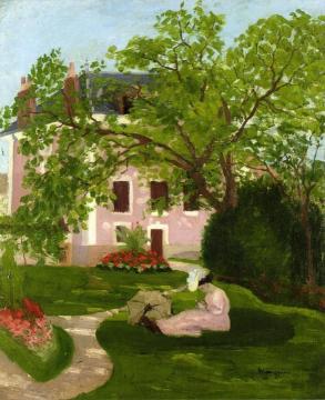 Jeanne with Umbrella, Seated in a Garden of Coulombs Artwork by Henri Manguin