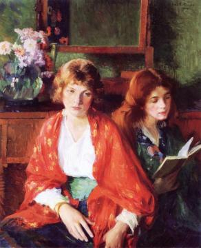 Two Young Women Artwork by Ivan G. Olinsky