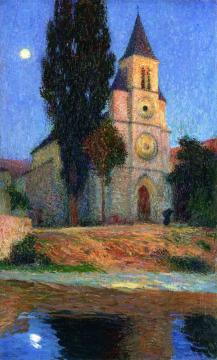Lever de Lune derrière l'Église de la Bastide-du-Vert Artwork by Henri Martin