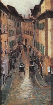 A Florence Street in the Rain. Artwork by Constantin Alexeevich Korovin
