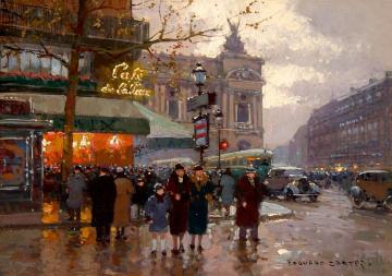 L'Opera and the Cafe de la Paix Artwork by Edouard Léon Cortes